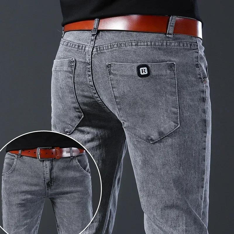 New Men's Denim Pants Slim Straight Gentleman Size 27-38 Slacks Fashion European American Style Stretch Men Luxury Jeans Grey Menswear Underwear Trouser Human