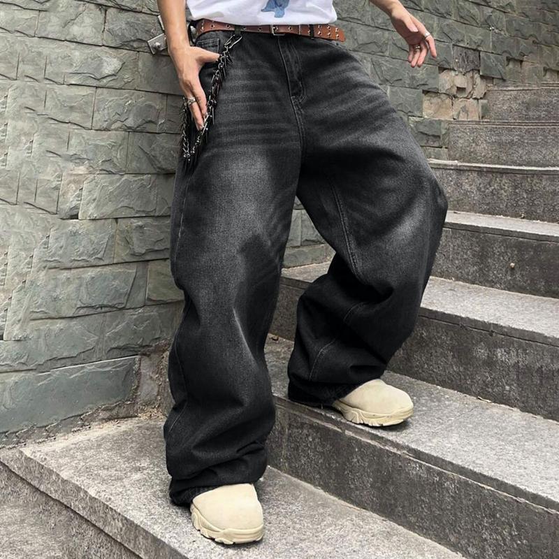 Y2k Fashion Jeans For Men Hip Hop Baggy Jeans Loose Fit Straight Wide Leg Cargo Denim Pants Casual Straight Casual Mens Clothing