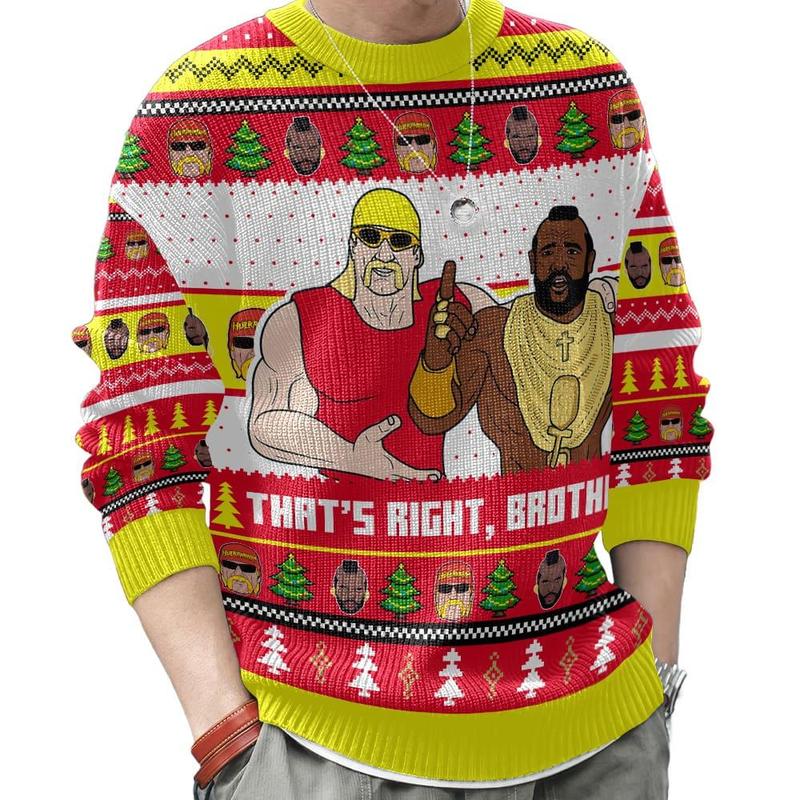 That’s Right, Brother! Hogan & T WWE Ugly Sweater Retro Trendy Ugly Sweater, Sweater Lover Gift For Dad Gift For Mom Outfit For Family Holiday