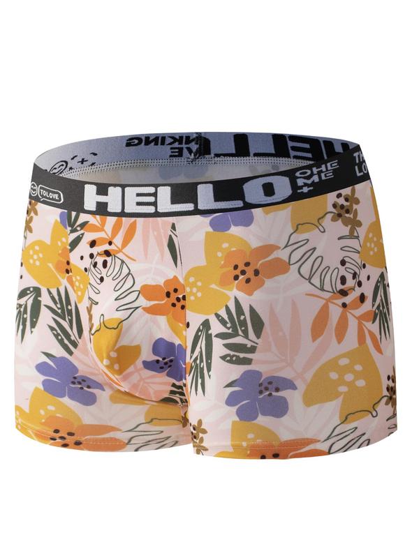 Men's Floral & Tropical Print Tape Boxer Brief, Casual Comfy Breathable Underwear for Daily Wear, Mens Underwear for All Seasons