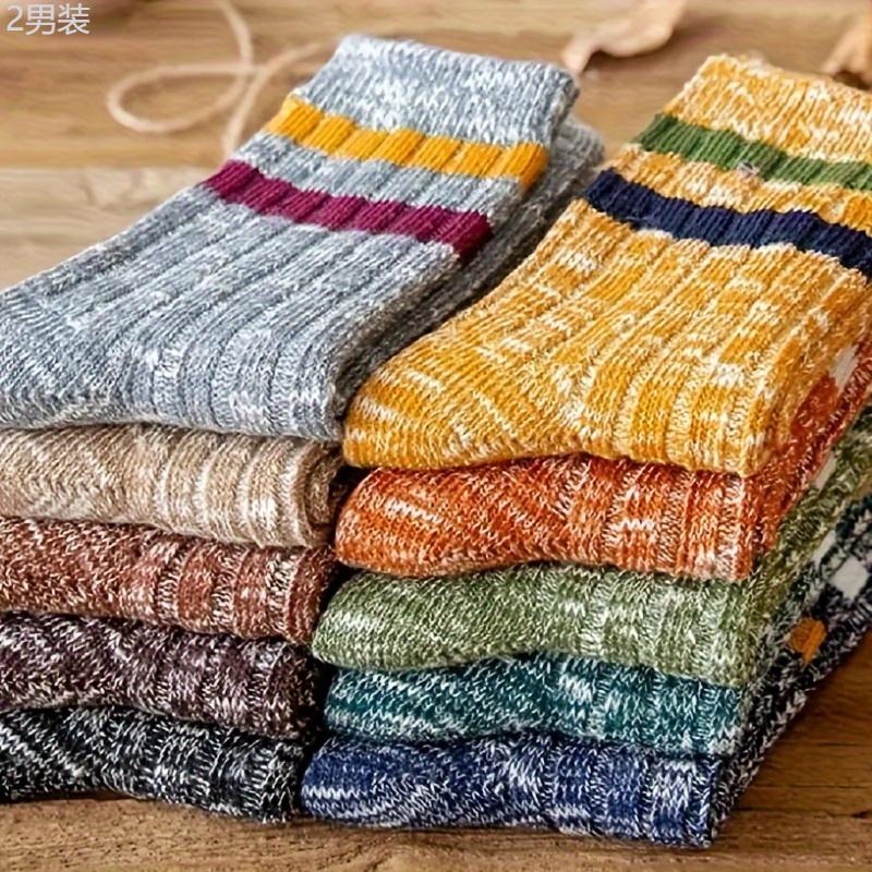 10 Pairs Of Men's Trendy Ethnic Vintage Stripe Crew Socks, Breathable Comfy Casual Unisex Socks For Men's Outdoor Wearing All Seasons Wearing Fabric Menswear Spandex Striped