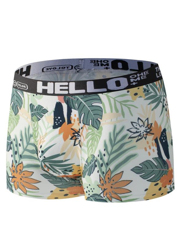 Men's Floral & Tropical Print Tape Boxer Brief, Casual Comfy Breathable Underwear for Daily Wear, Mens Underwear for All Seasons