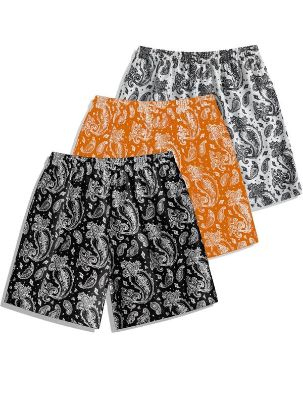 Men's Paisley Print Pocket Drawstring Shorts, Summer Clothes, Going Out Outfit, Beach Shorts for Vacation Holiday, Trendy Menswear Clothing, Drippy Outfits, Lazy School Outfit