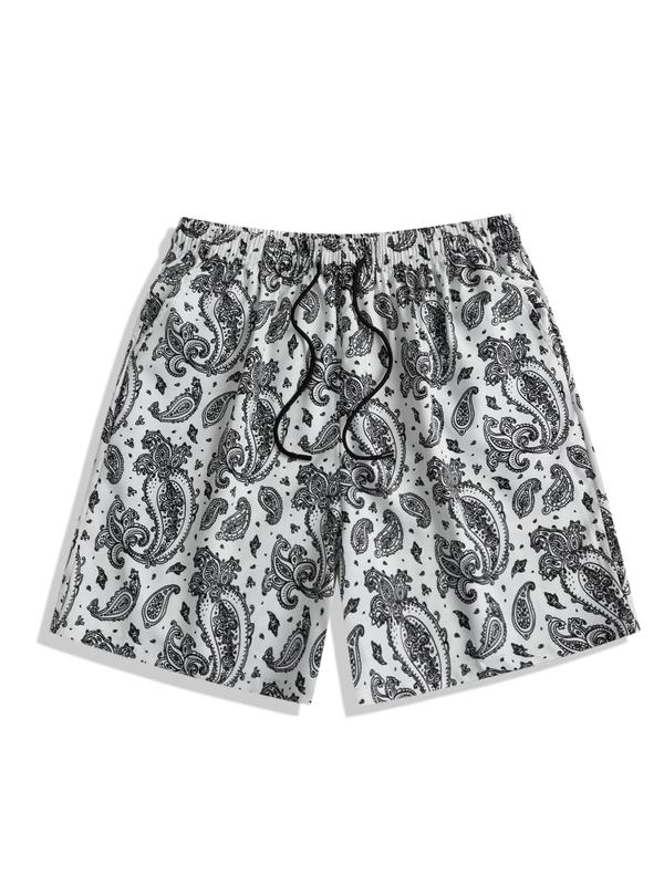 Men's Paisley Print Pocket Drawstring Shorts, Summer Clothes, Going Out Outfit, Beach Shorts for Vacation Holiday, Trendy Menswear Clothing, Drippy Outfits, Lazy School Outfit