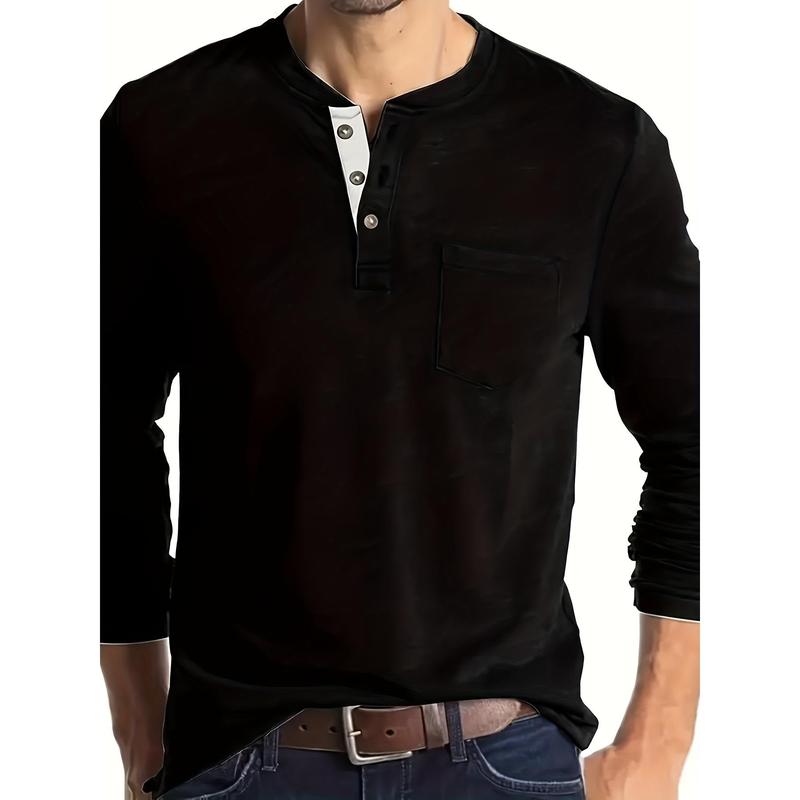 Men's Cotton Blend Henley Shirt, Casual Breathable round Neck Half Button Long Sleeve Shirt, Suitable for Spring and Autumn Outdoor Activities everyday shirt knitted shirt