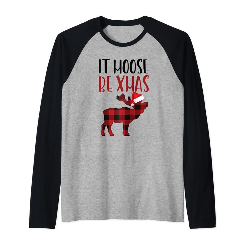 It Moose Be Xmas Plaid Moose Christmas Pajamas Raglan Baseball Tee B07Z4F81MZ