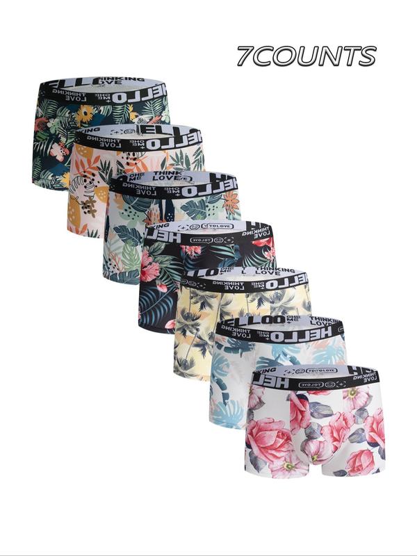 Men's Floral & Tropical Print Tape Boxer Brief, Casual Comfy Breathable Underwear for Daily Wear, Mens Underwear for All Seasons