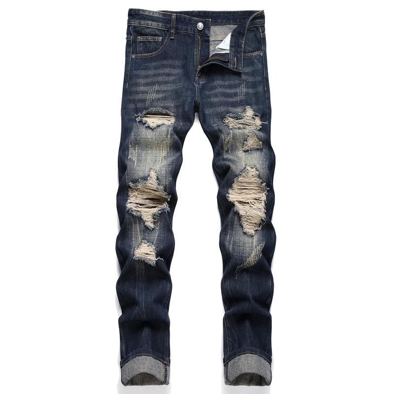 Men's Fashion Ripped Classic Distressed Straight Slim Fit Designer Jeans For Men Denim Pants