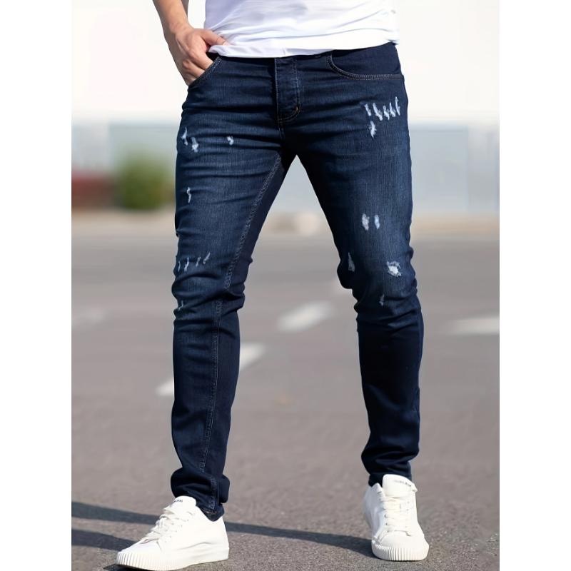 Men's Casual Slim Fit Ripped Jeans - Medium Stretch Denim with Trendy Distressed Design - Ideal for Street Style & Everyday Comfort