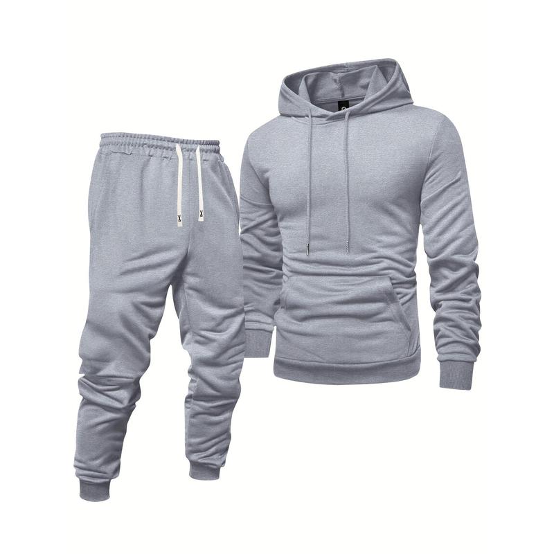 [Customer Favorite] Men's Casual Sports Suit-Long Sleeve Hoodie with Drawstring Sweatpants, Solid Color, Polyester Blend, Machine Washable-Perfect Choice for Spring Fall