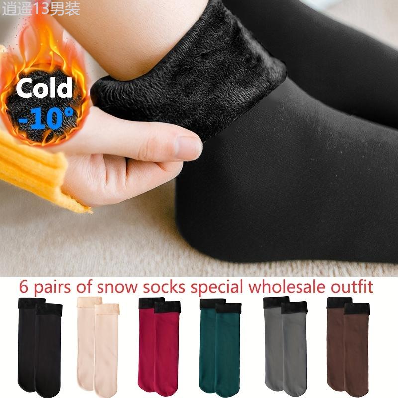 6 Pairs Winter Thermal Socks - Casual outdoor enthusiasts, Hikers, Campers, People with cold feet - Solid color, Hand Wash, One-size, Polyester, Knit Fabric - Suitable for Hiking, Skiing, Camping Menswear Spandex Menswear Spandex Beige Plain