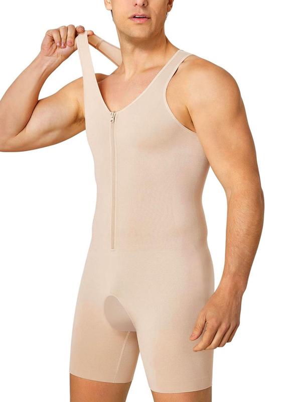 Men's Solid Zipper Shapewear Bodysuit, High Stretch Tummy Control Shapewear for Men, Compression Shirts Full Body Shapewear for Men