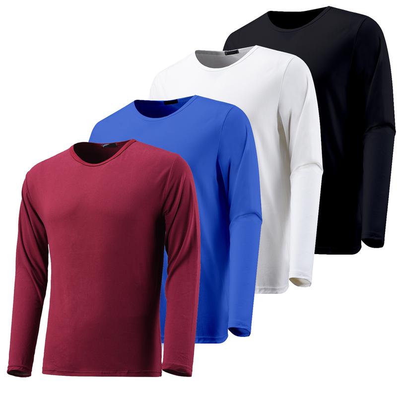 4 Pack: Men's Shirts Long Sleeve Cotton Tee Crew Neck Oversize Tops Casual Loose Fit Knitted T Shirts