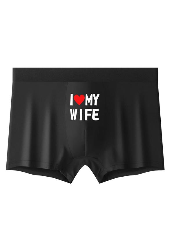 Men's Letter & Heart Print Boxer Brief, Casual Comfy Breathable Mixed Colors Underwear for Daily Wear, Men's Underwear for All Seasons