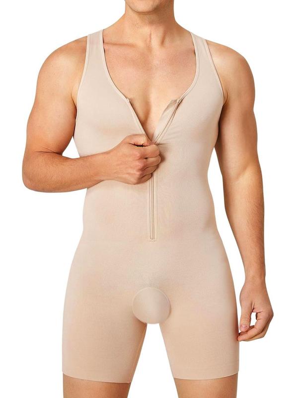 Men's Solid Zipper Shapewear Bodysuit, High Stretch Tummy Control Shapewear for Men, Compression Shirts Full Body Shapewear for Men