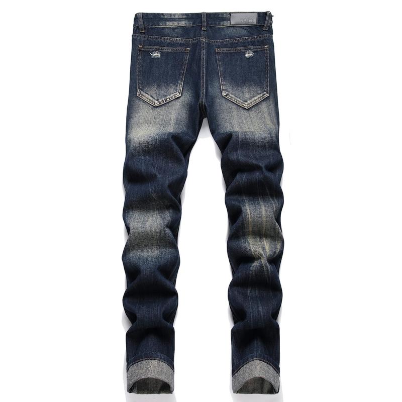 Men's Fashion Ripped Classic Distressed Straight Slim Fit Designer Jeans For Men Denim Pants