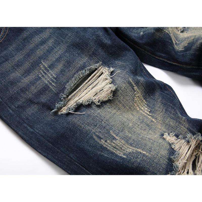 Men's Fashion Ripped Classic Distressed Straight Slim Fit Designer Jeans For Men Denim Pants