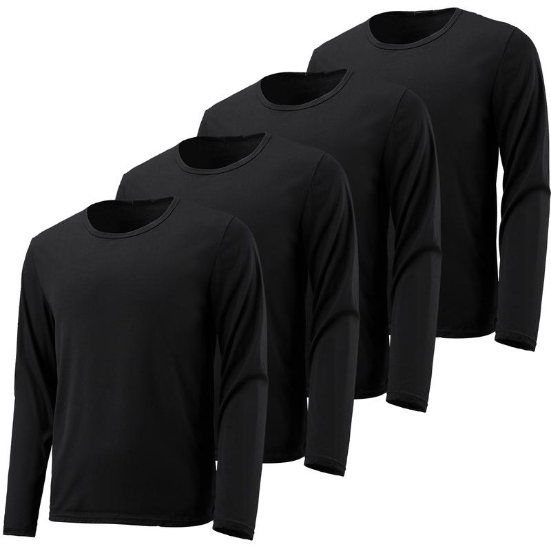 4 Pack: Men's Shirts Long Sleeve Cotton Tee Crew Neck Oversize Tops Casual Loose Fit Knitted T Shirts