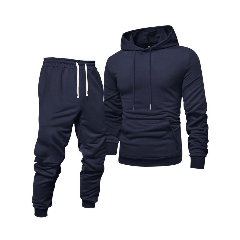 [Customer Favorite] Men's Casual Sports Suit-Long Sleeve Hoodie with Drawstring Sweatpants, Solid Color, Polyester Blend, Machine Washable-Perfect Choice for Spring Fall