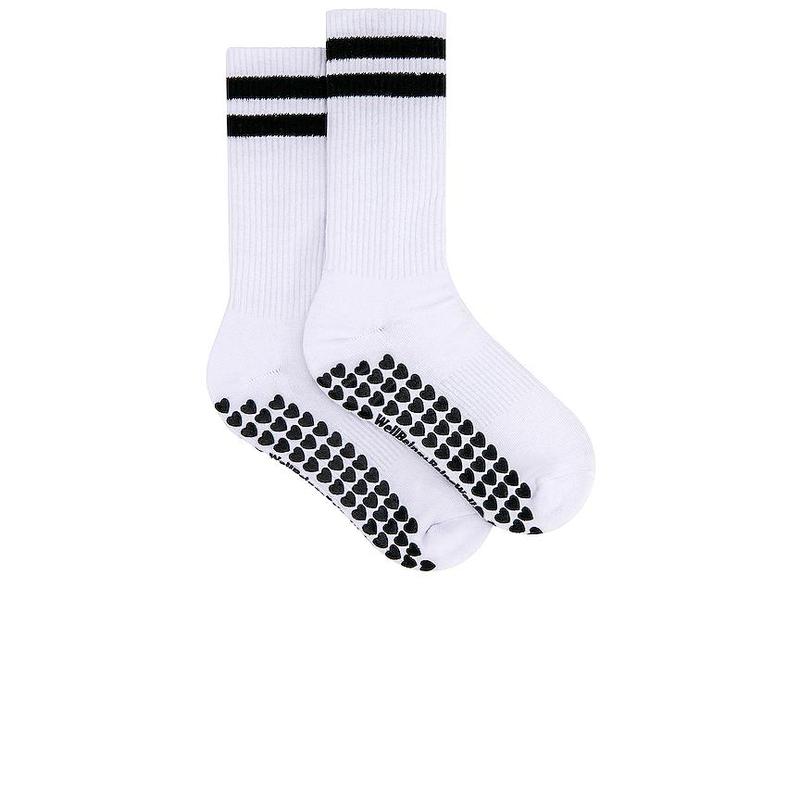 WellBeing + BeingWell Striped Tube Grip Sock in White