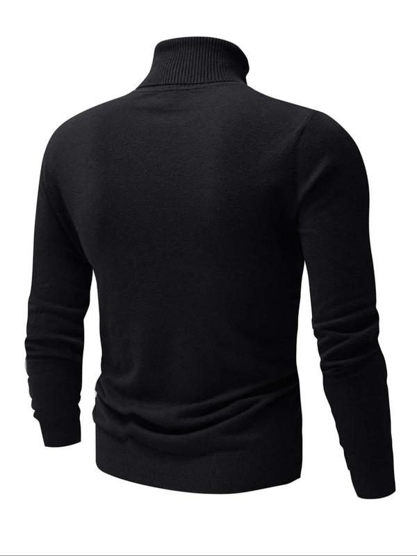  Solid Long Sleeve Turtleneck Pullover, Casual Comfy Knitwear for Fall & Winter, Men's Clothing for Daily Wear