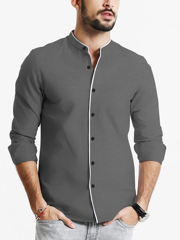 Men's Banded Collar Dress Shirts Wrinkle Free Long Sleeve Mandarin Collar Button Down Shirt - Fashionable Stand Collar, Super Comfy, Precise Button Up