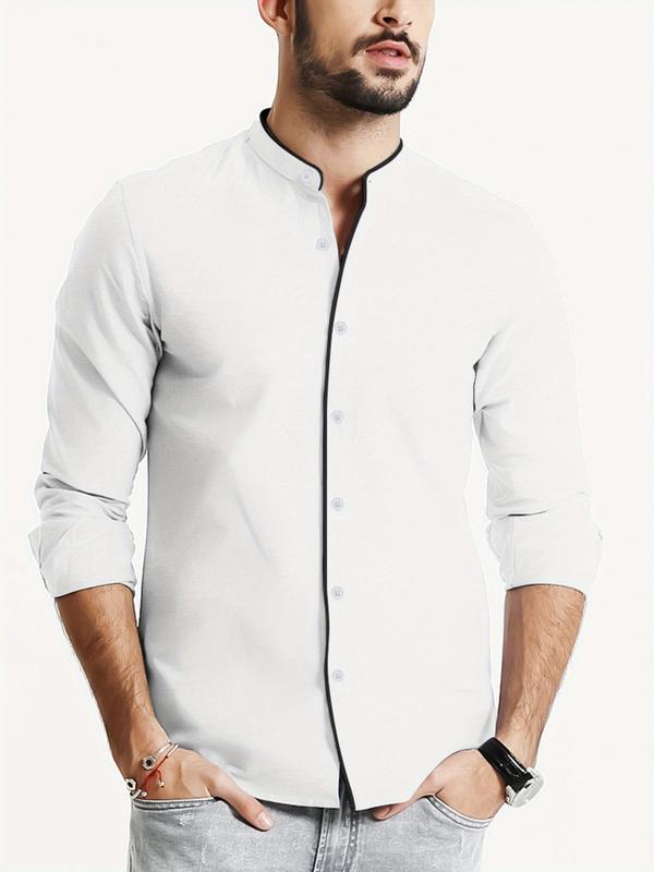 Men's Banded Collar Dress Shirts Wrinkle Free Long Sleeve Mandarin Collar Button Down Shirt - Fashionable Stand Collar, Super Comfy, Precise Button Up