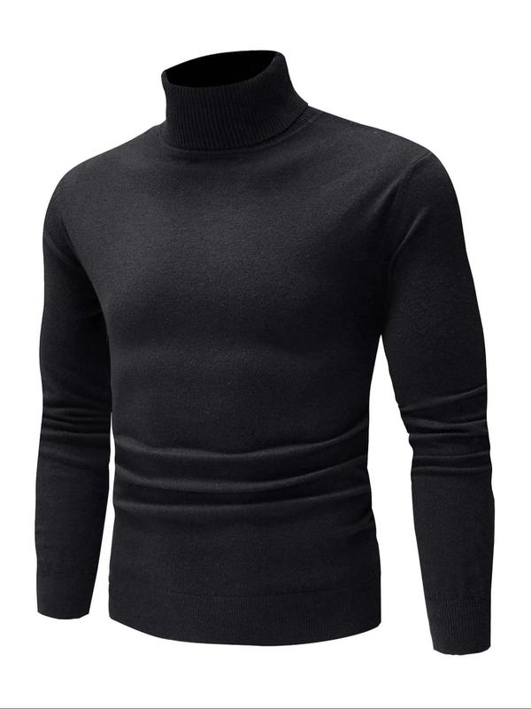  Solid Long Sleeve Turtleneck Pullover, Casual Comfy Knitwear for Fall & Winter, Men's Clothing for Daily Wear