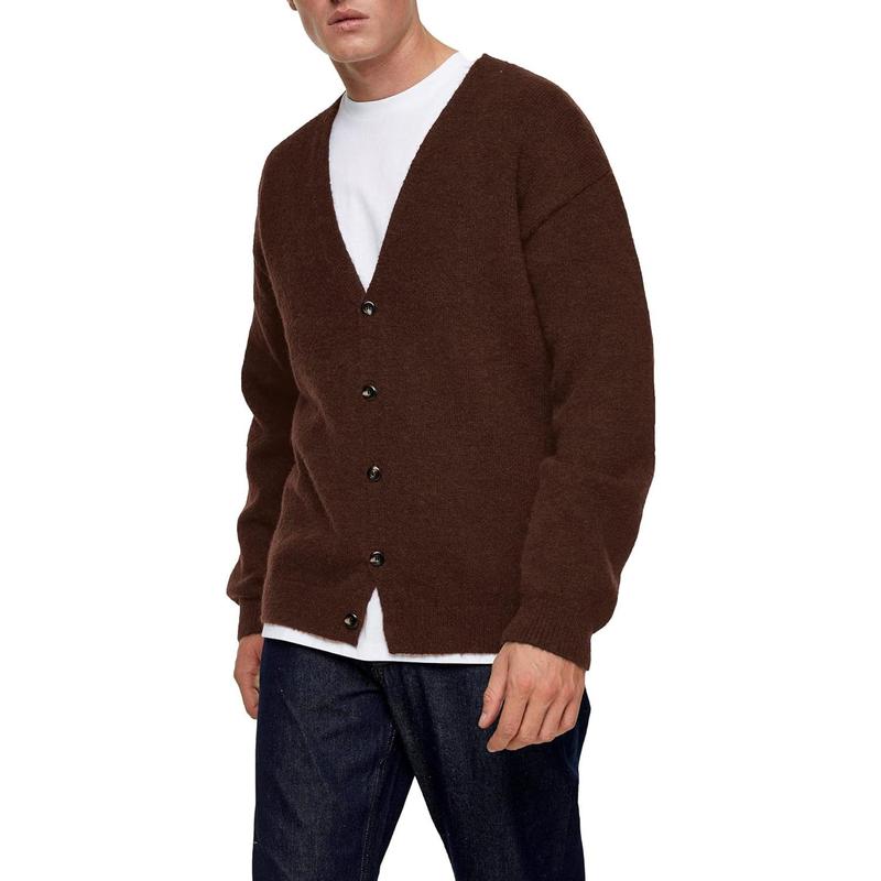 Runcati Men's Lightweight Cardigan Sweater Single-Breasted V-Neck Knitted Cardigans M3K072