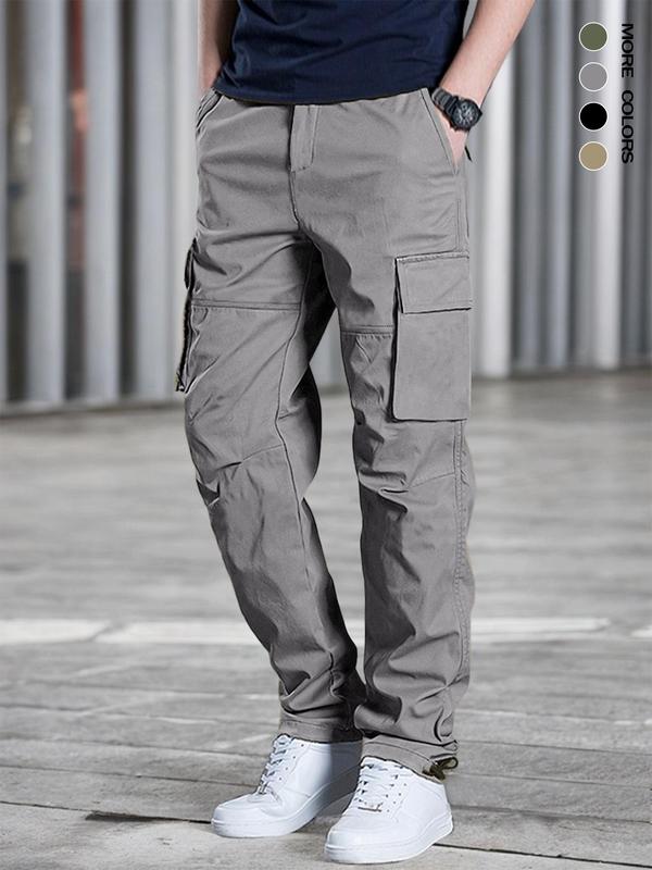 Men's Solid Pocket Drawstring Waist Cargo Pants, Regular Fit Casual Elastic Waist Trousers for Daily Wear, Pants for Men, Fashion Men's Bottoms for All Seasons