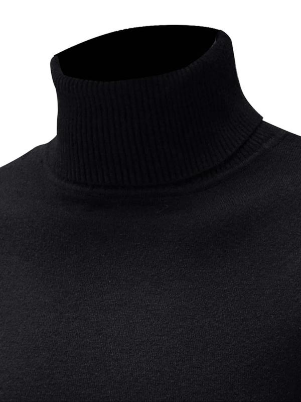  Solid Long Sleeve Turtleneck Pullover, Casual Comfy Knitwear for Fall & Winter, Men's Clothing for Daily Wear