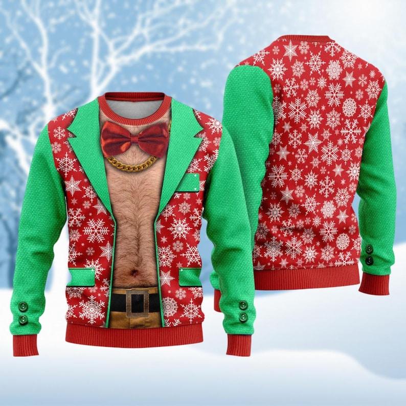 Faux Real Realistic Ugly Christmas Sweater, Bad Santa Sweater, Meme Xmas Sweater, Caucasian Santa Sweatshirt, Christmas Sweaters For Me