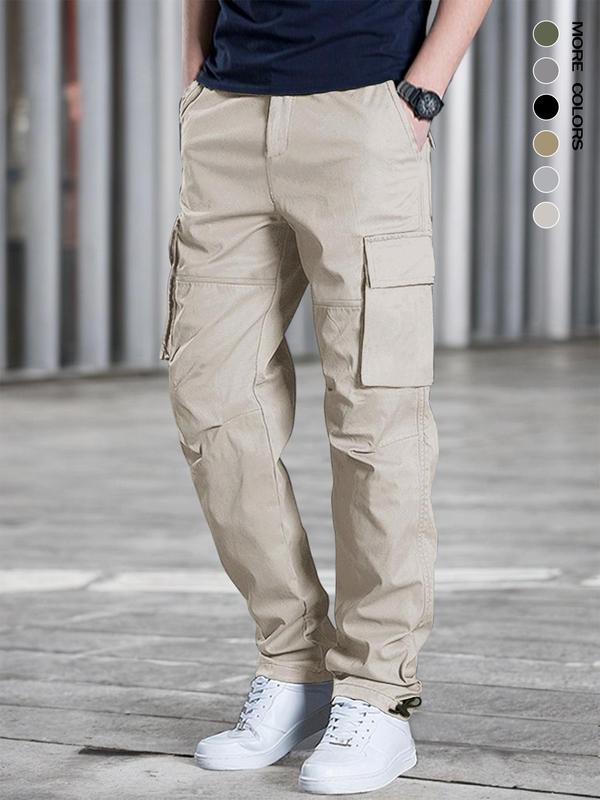 Men's Solid Pocket Drawstring Waist Cargo Pants, Regular Fit Casual Elastic Waist Trousers for Daily Wear, Pants for Men, Fashion Men's Bottoms for All Seasons