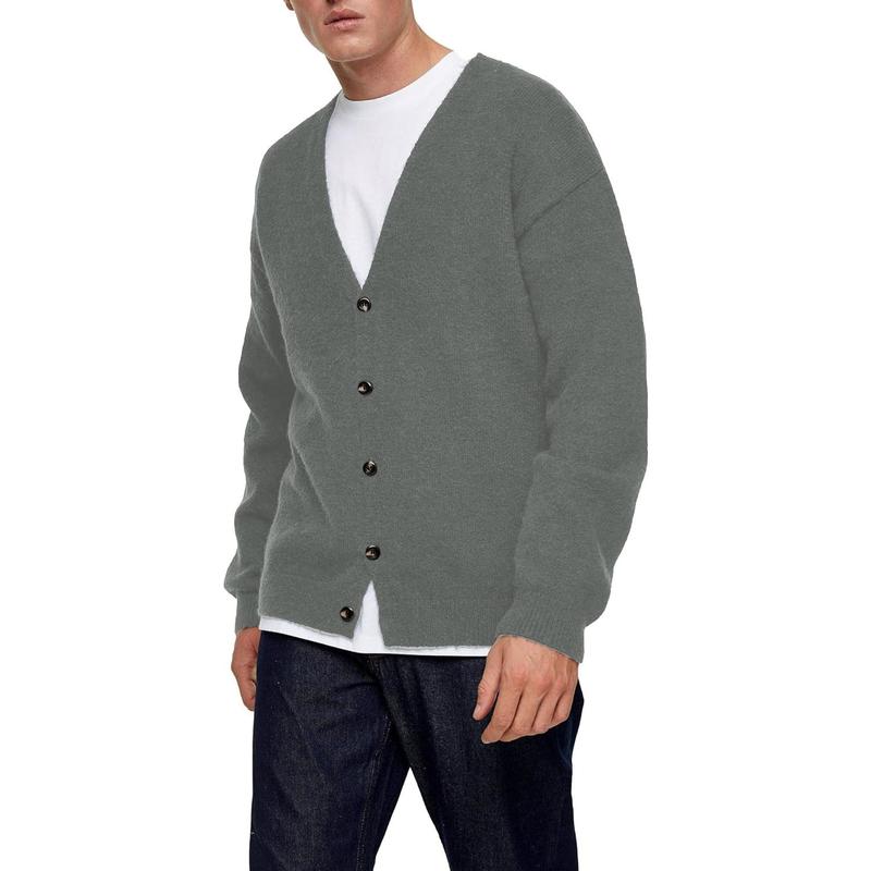 Runcati Men's Lightweight Cardigan Sweater Single-Breasted V-Neck Knitted Cardigans M3K072