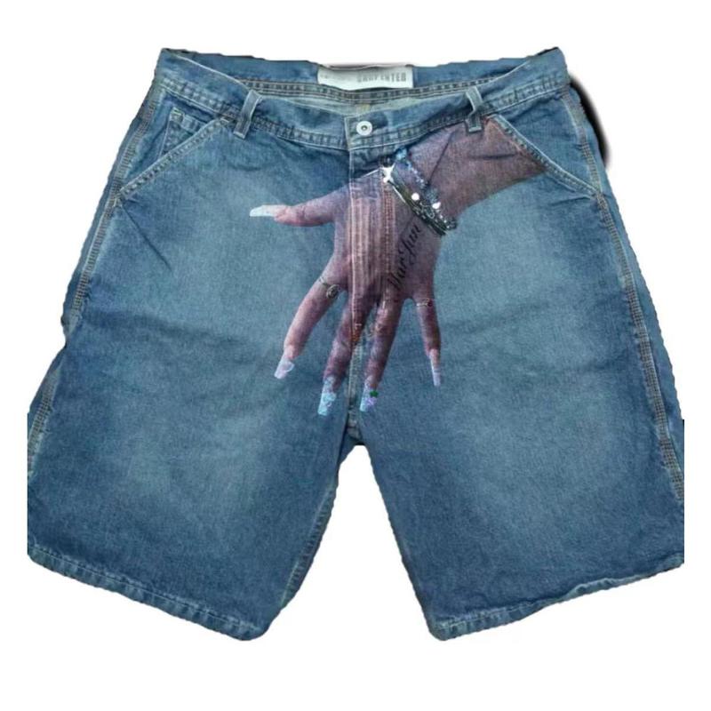 Hip Hop Trend Pattern Printed Denim Shorts Men's High Street Fashion Brand Couple Casual Shorts