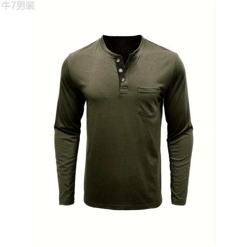 Stylish Plus Size Men's Comfy Long Sleeve Cotton Henley Shirt - Plus Size Henleys - Soft, Breathable, Relaxed Fit, Casual Top for Everyday Wear Collar Fabric