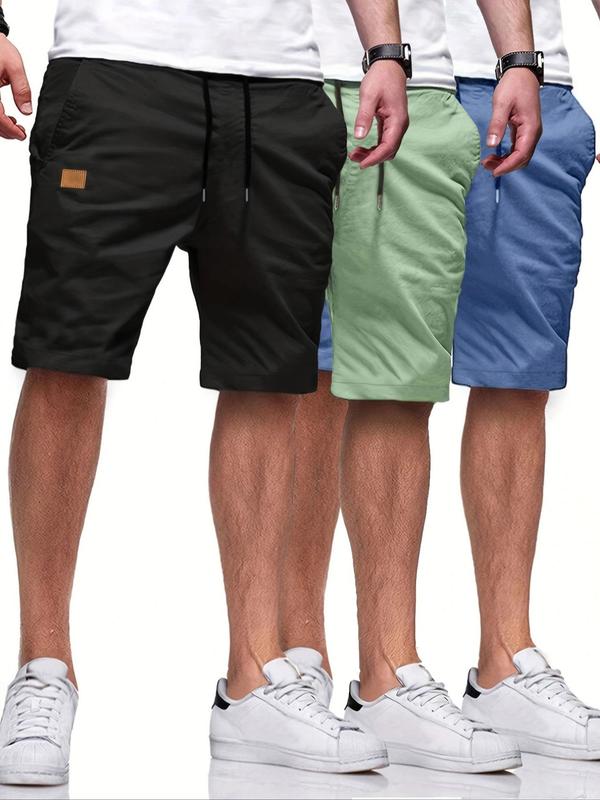 Men's Solid Patched Pocket Drawstring Waist Shorts, Casual Straight Leg Shorts for Summer Back To School, Men's Clothing, Woven Bottoms for Men, Boys Clothing