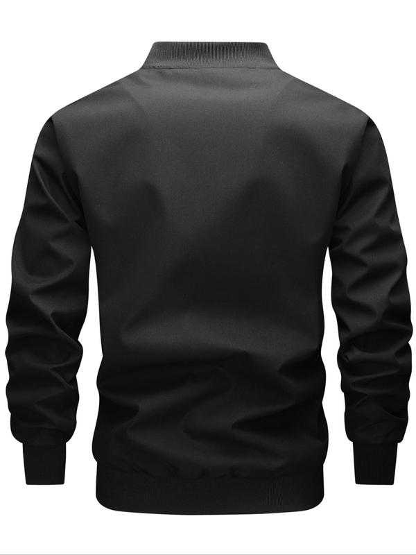 Men's Solid Button Front Pocket Jacket, Regular Fit Casual Long Sleeve Baseball Collar Outerwear for Spring&Fall, Fashion Men's Clothes for Daily Wear