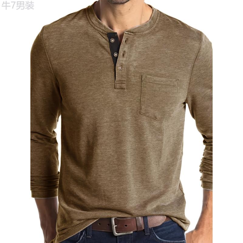 Stylish Plus Size Men's Comfy Long Sleeve Cotton Henley Shirt - Plus Size Henleys - Soft, Breathable, Relaxed Fit, Casual Top for Everyday Wear Collar Fabric