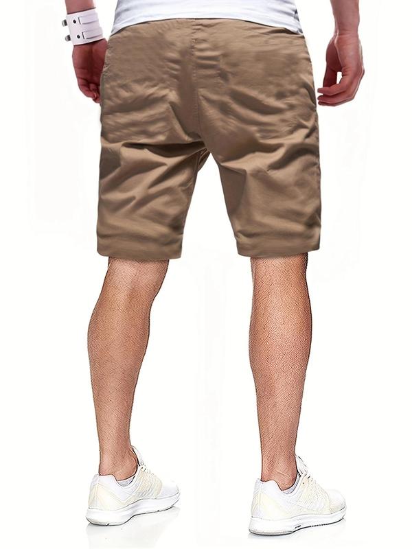 Men's Solid Patched Pocket Drawstring Waist Shorts, Casual Straight Leg Shorts for Summer Back To School, Men's Clothing, Woven Bottoms for Men, Boys Clothing