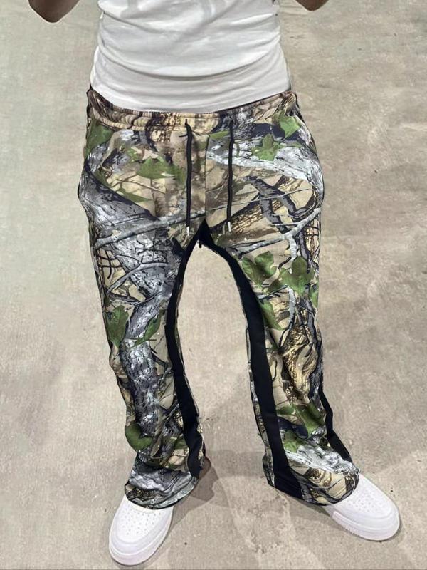 Men's   Print Drawstring Waist Pants, Regular Fit Casual Pocket Trousers for Daily Wear, Fashion Men's Bottoms for All Seasons