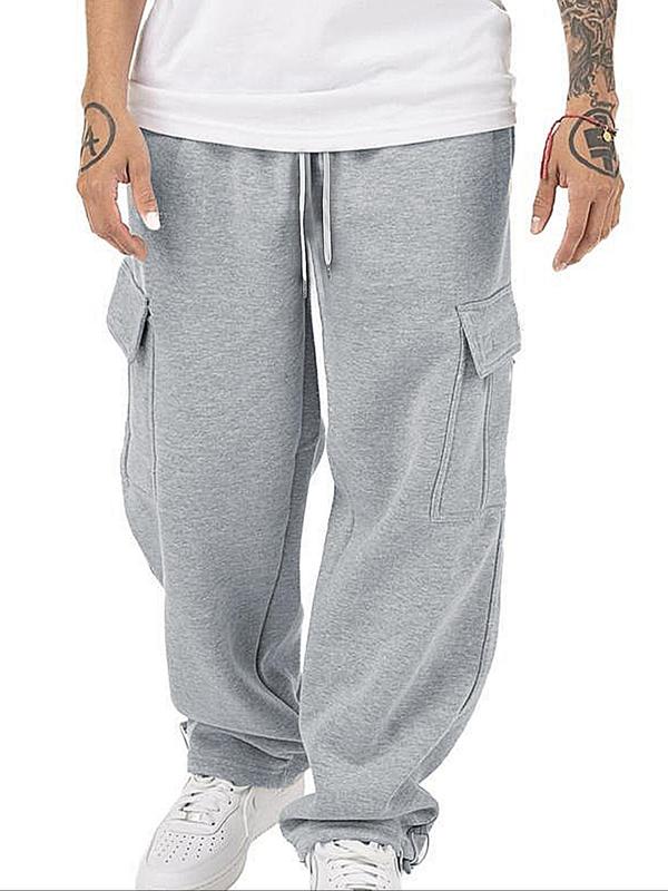 Men's Personalized Plain Pocket Drawstring Waist Straight Leg Sweatpants, Back To School Outfits, Loose Casual Street Pants, Summer Pants, Men's Trousers Bottoms for Daily Wear, Menswear