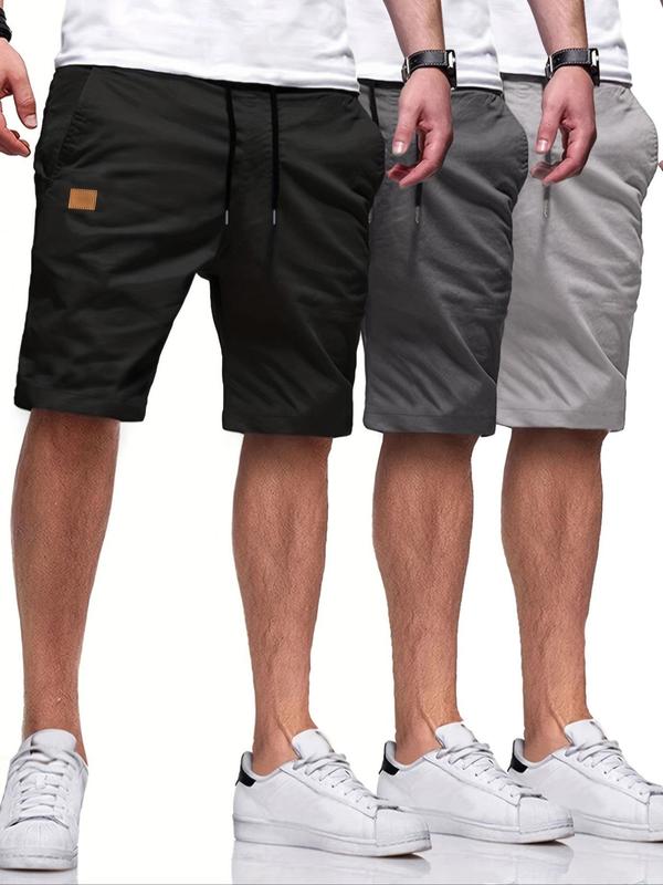 Men's Solid Patched Pocket Drawstring Waist Shorts, Casual Straight Leg Shorts for Summer Back To School, Men's Clothing, Woven Bottoms for Men, Boys Clothing