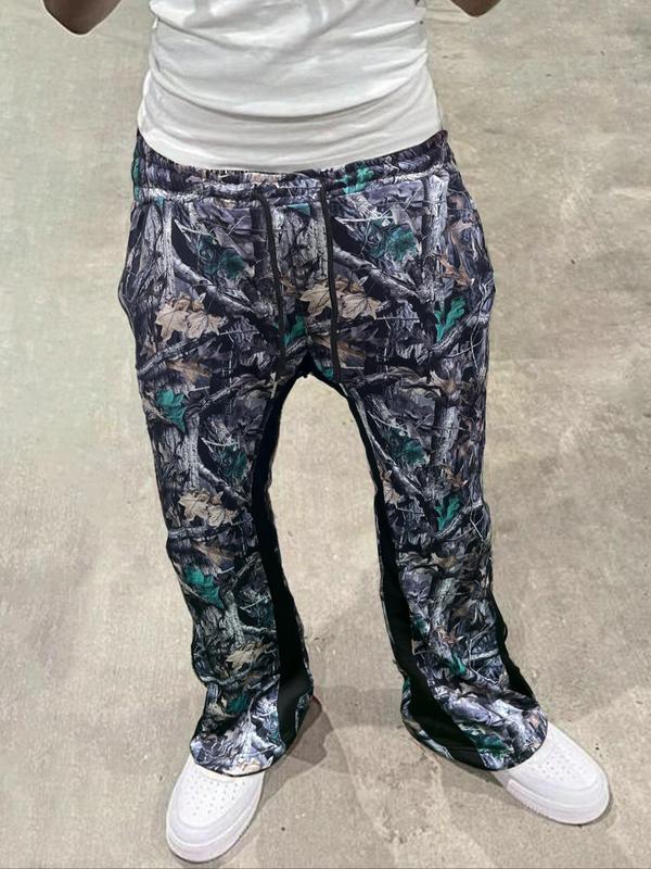 Men's   Print Drawstring Waist Pants, Regular Fit Casual Pocket Trousers for Daily Wear, Fashion Men's Bottoms for All Seasons