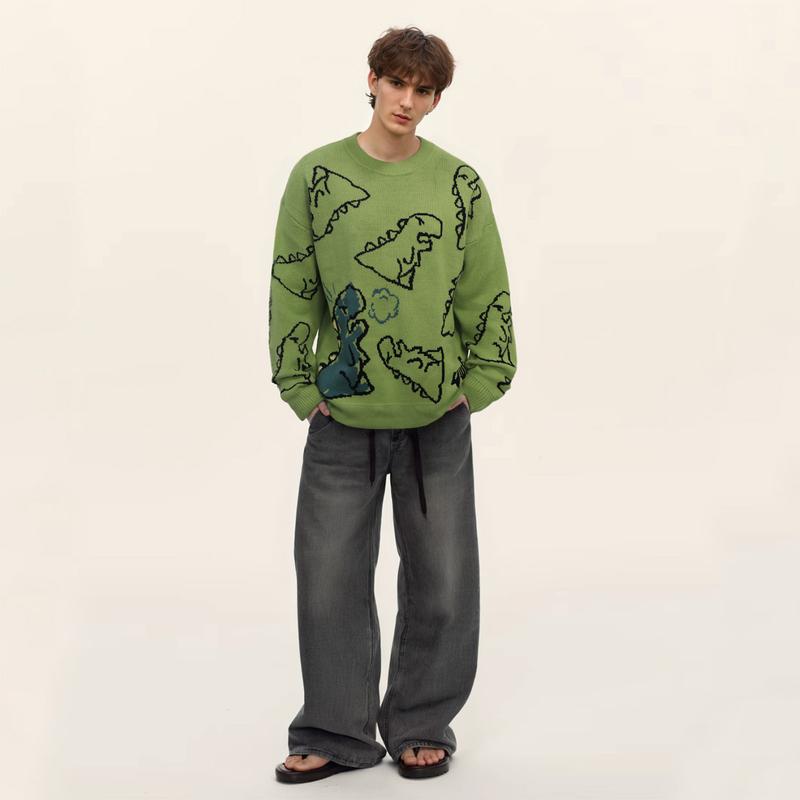 ANDREILEE Round Neck Longsleeves Loose unisex Dinosaur Sweater Men's Knitwear knitted sweater dinosaur sweatshirt unisex sweater halibut  sweater nirvana  sweater