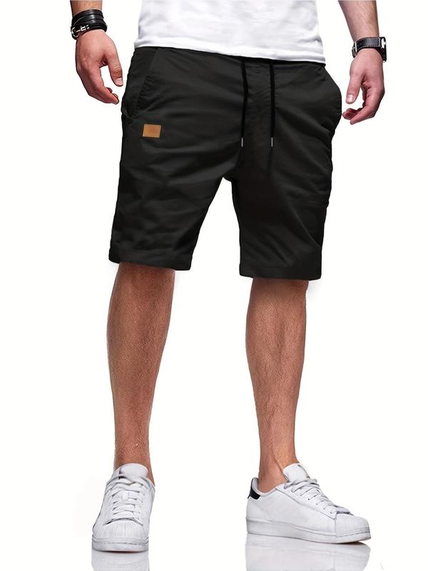 Men's Solid Patched Pocket Drawstring Waist Shorts, Casual Straight Leg Shorts for Summer Back To School, Men's Clothing, Woven Bottoms for Men, Boys Clothing