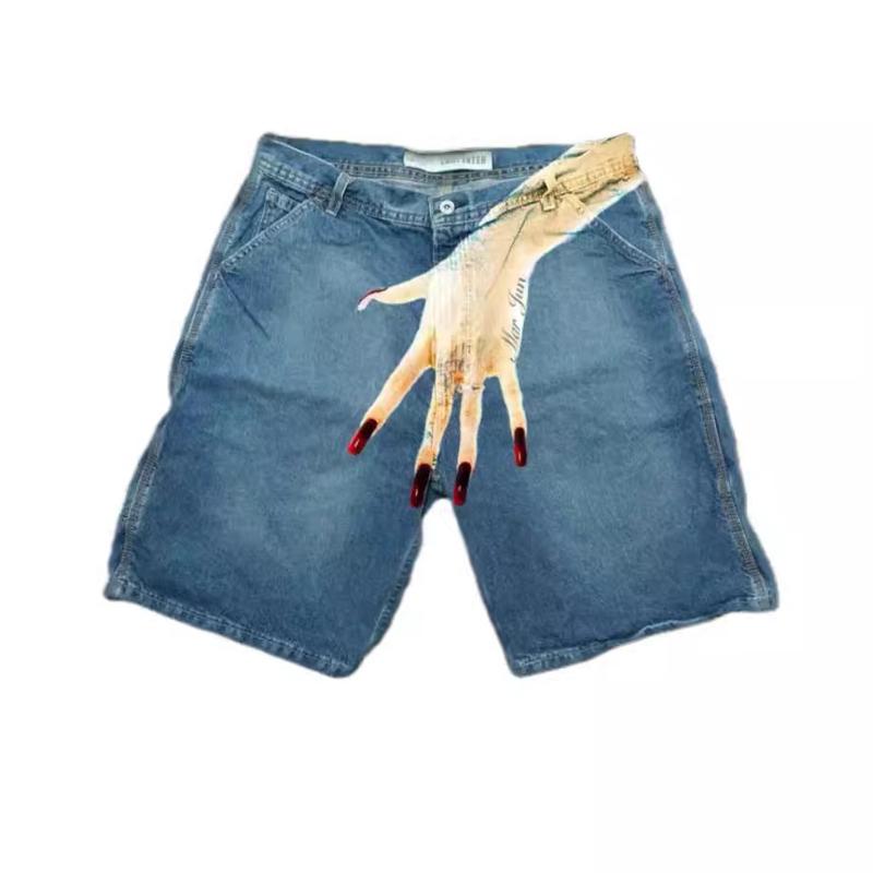 Hip Hop Trend Pattern Printed Denim Shorts Men's High Street Fashion Brand Couple Casual Shorts