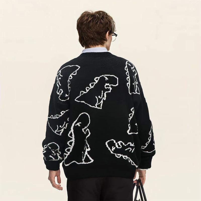 ANDREILEE Round Neck Longsleeves Loose unisex Dinosaur Sweater Men's Knitwear knitted sweater dinosaur sweatshirt unisex sweater halibut  sweater nirvana  sweater