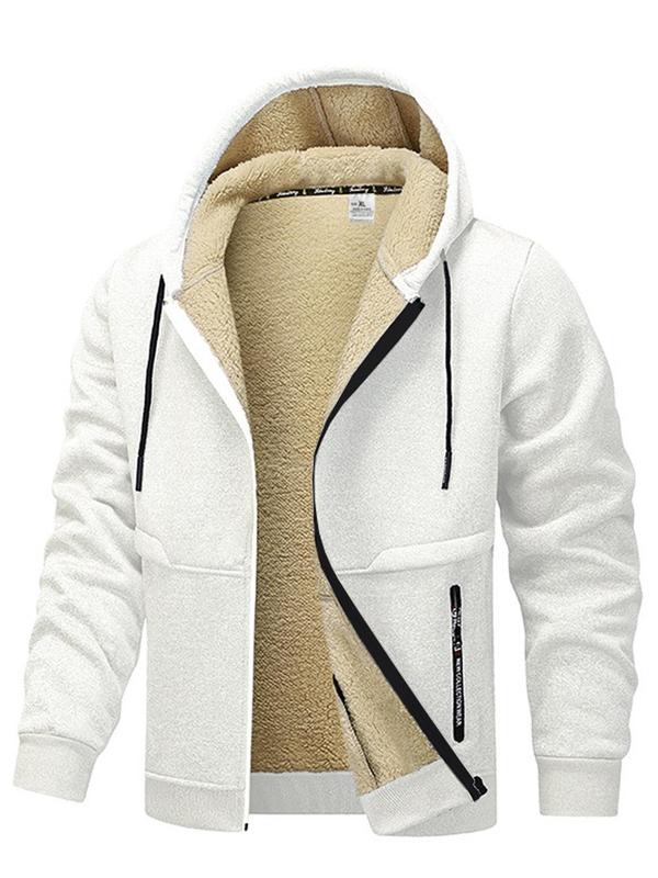 Men's Letter Print Drawstring Zip Up Hooded Jacket, Regular Fit Casual Long Sleeve Pocket Outerwear for Fall & Winter, Men's Clothes for Daily Wear