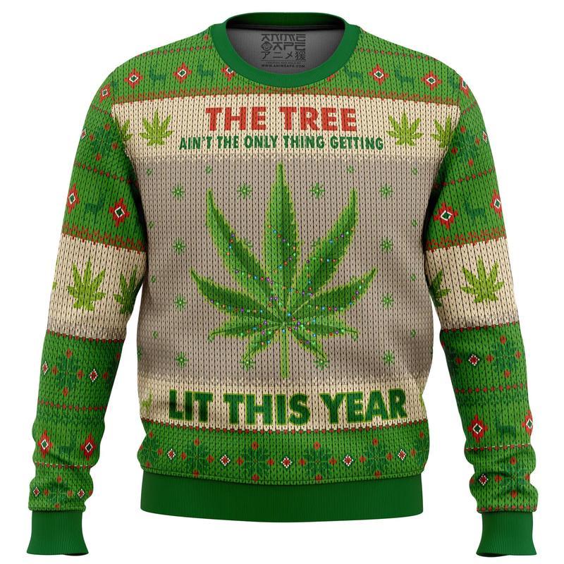 Lit This Year Weed Ugly Christmas Sweater